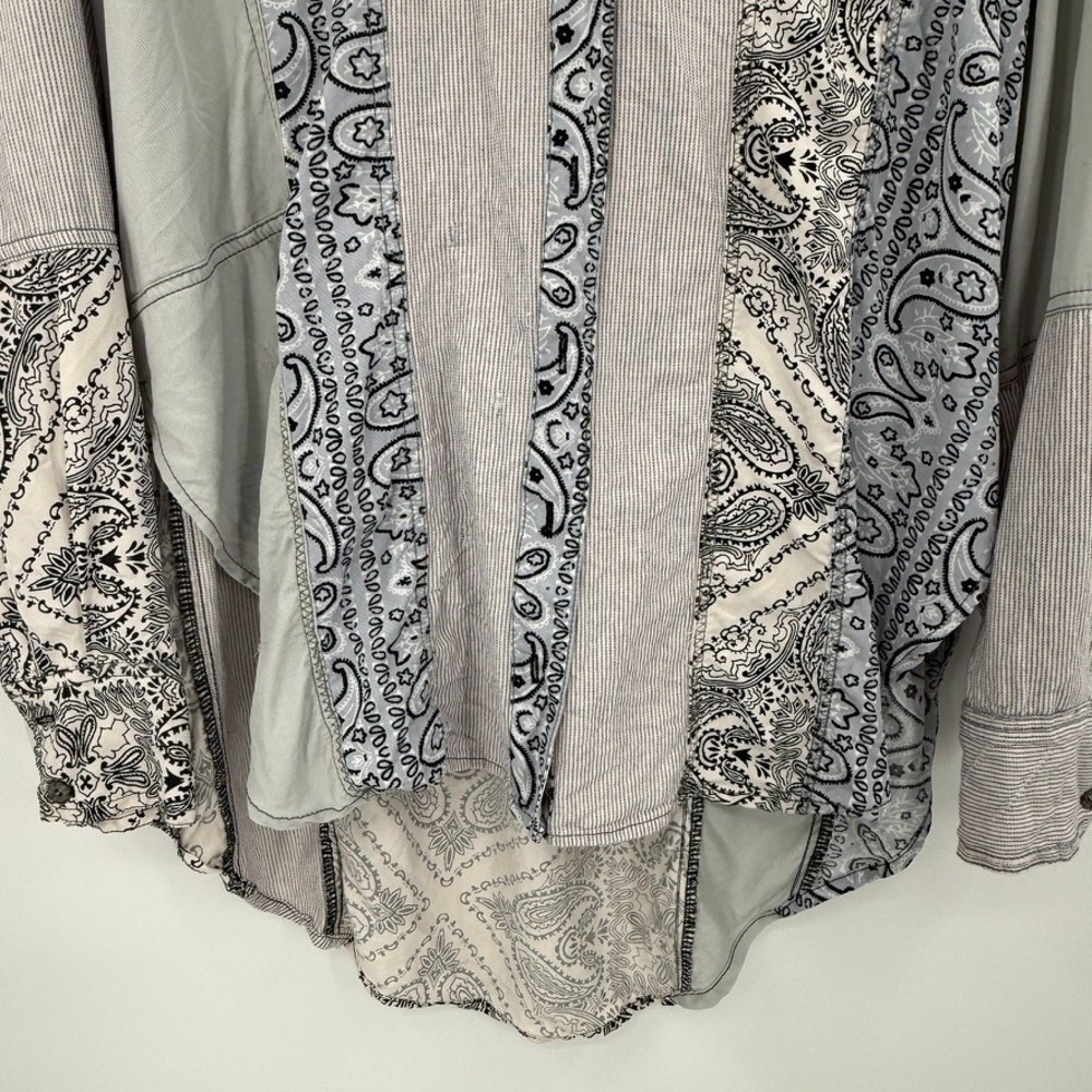 Free People All Patched Up Bandana Patchwork Button Up Shirt Sz S Lagenlook Boho - Picture 12 of 15